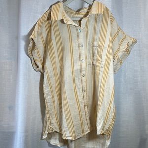 Faherty 100 linen top button down shirt blouse yellow striped